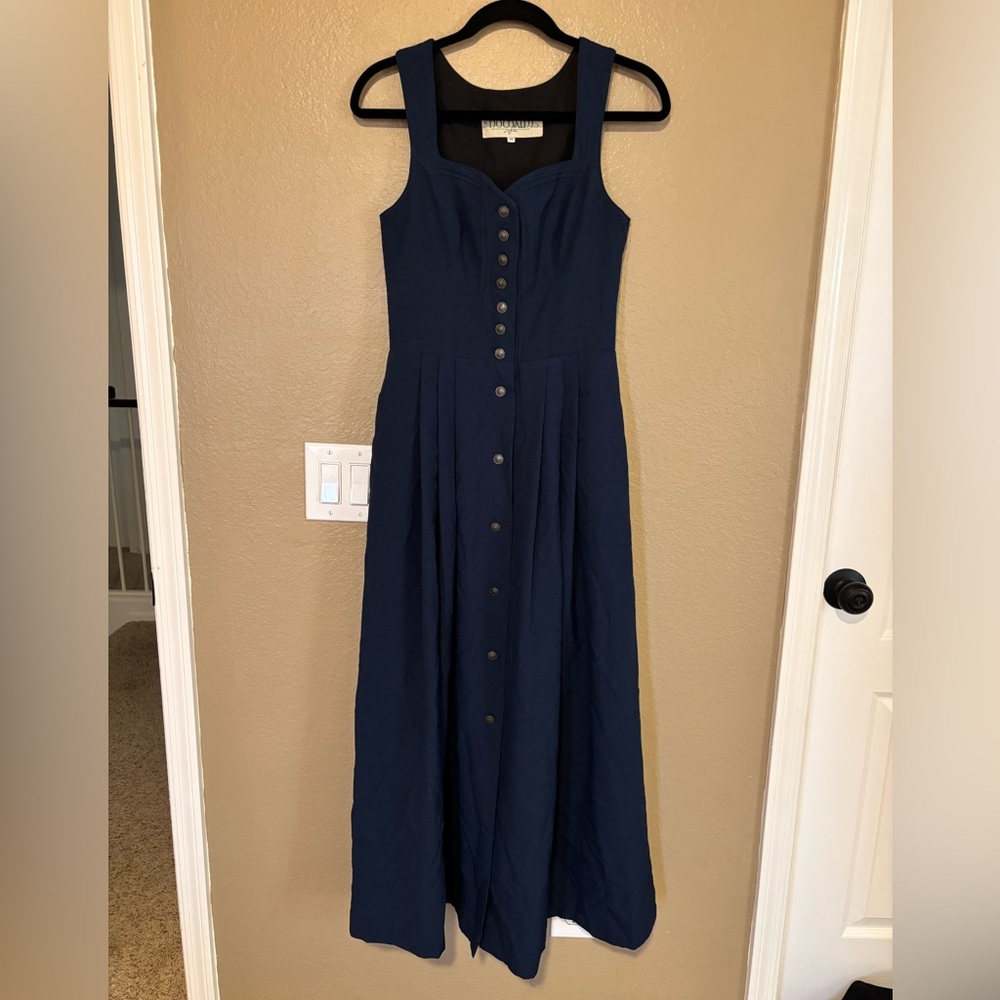 Beautiful Vintage Austrian Hochalm Navy Blue Button-Down Dress